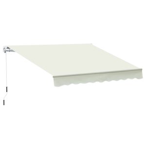 Outsunny Toldo Manual Retráctil 395×245 cm Toldo para Balcón con Manivela de Metal Impermeable y Anti-UV Toldo Enrollable de Exterior para Jardín Terraza Ventanas Blanco