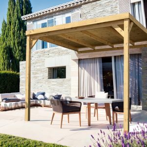 Pérgola Castellón de Madera Maciza Adosada – Diseño Techado para Jardín | Maderland